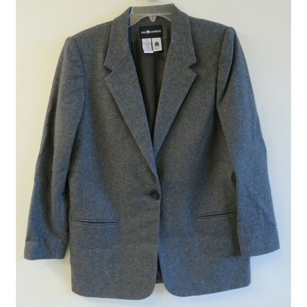 Womens Sag Harbor Style F43000 Wool Gray 1 Button Jacket Sport Coat Size 14